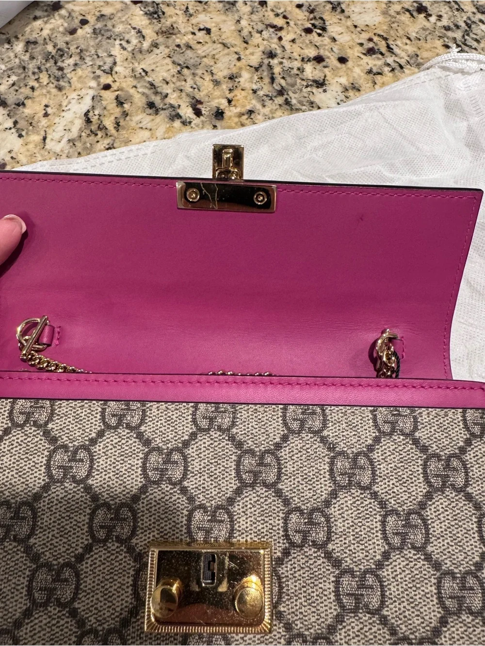 Gucci Red Leather & GG Monogram Continental Wallet with Gold Hardware